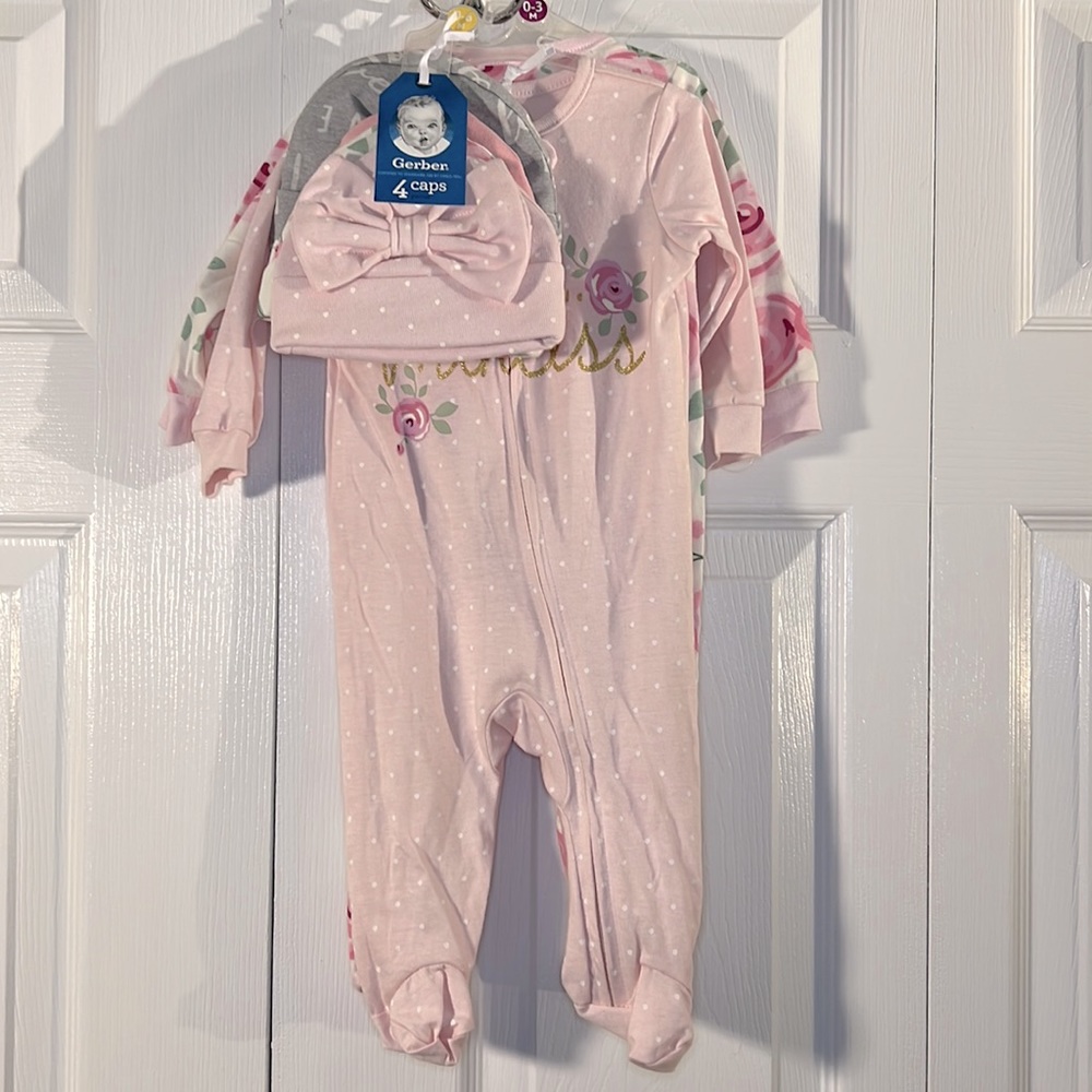Gerber bodysuits with matching hats